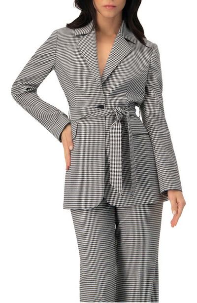 IVONNE IVONNE Tailored Houndstooth Blazer with Belt