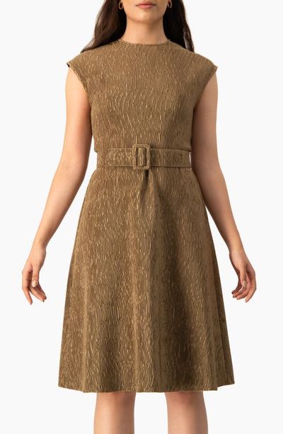 IVONNE IVONNE Textured Belted A-Line Dress, Cap Sleeve Fit-and-Flare with Buckle Belt