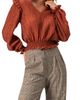 IVONNE IVONNE V-Neck Smocked Blouse with Ruffle Sleeves - 1