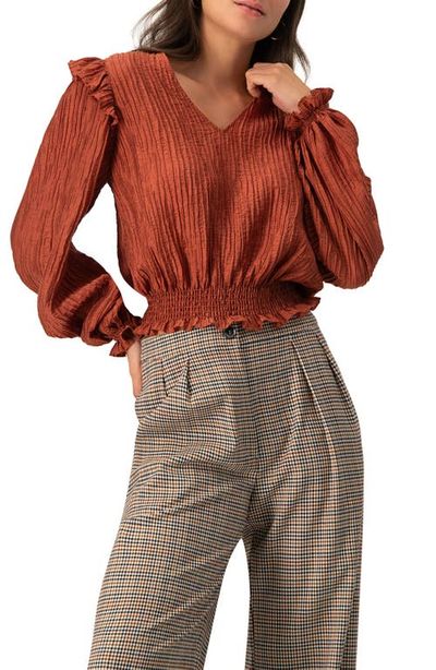 IVONNE IVONNE V-Neck Smocked Blouse with Ruffle Sleeves
