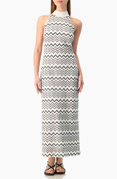 IVONNE IVONNE Zigzag Knit Halter Neck Sleeveless Midi Dress