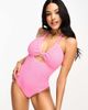 Ivory Rose Ivory Rose Fuller Bust crinkle halter swimsuit with upside down triangle top in bright pink - 1