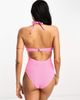Ivory Rose Ivory Rose Fuller Bust crinkle halter swimsuit with upside down triangle top in bright pink - 2