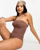 Ivory Rose Ivory Rose Fuller Bust crinkle one shoulder swimsuit in brown - 1