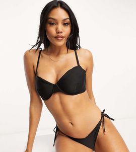 Ivory Rose Ivory Rose Fuller Bust mix & match underwire tie shoulder bikini top in black