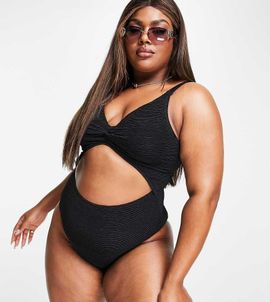 Ivory Rose Ivory Rose Plus crinkle knot front cut out swimsuit in black
