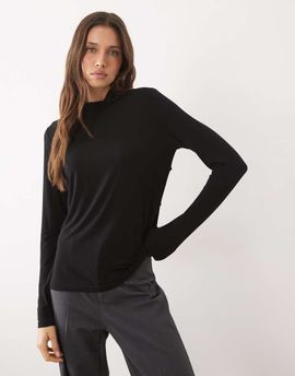 Iyal IYAL bamboo long sleeve wrap cape detail top in black