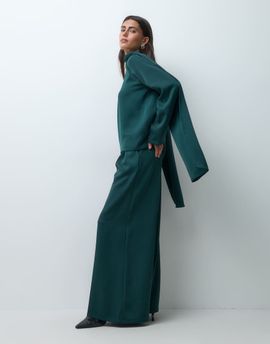 Iyal IYAL crepe sateen wide leg pants set in bottle green