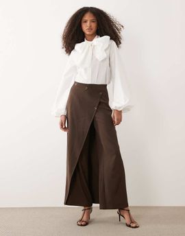 Iyal IYAL pants with wrap over skirt button detail in brown - part of a set