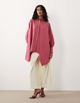 Iyal IYAL pants with wrap over skirt button detail in cream-White