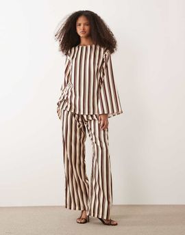 Iyal IYAL satin wide leg pants in brown stripes - part of a set-Multi