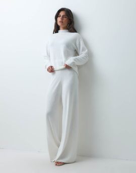 Iyal IYAL super soft knitted wide leg pants set in cream-WHITE