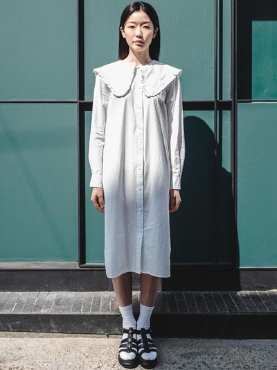 J VINEYARD Big Frill Collar White Dress