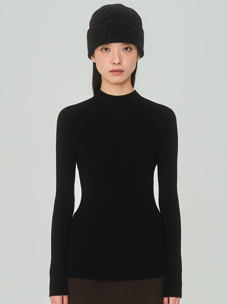 J VINEYARD Half Turtleneck Ribbed Black Knit