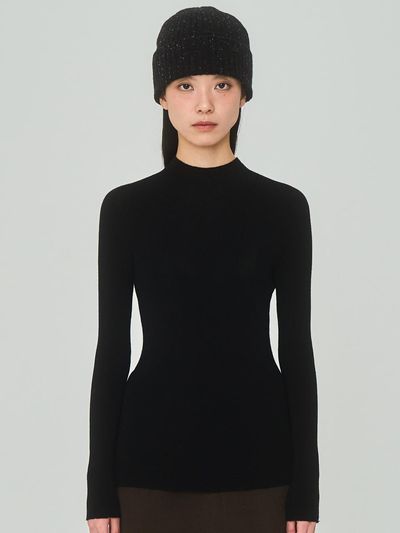 J VINEYARD Half Turtleneck Ribbed Black Knit