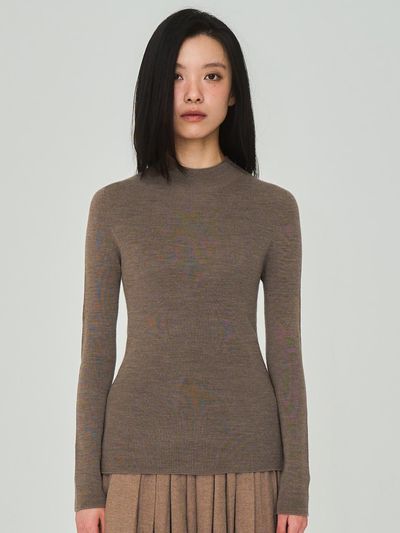 J VINEYARD Half Turtleneck Ribbed Brown Knit