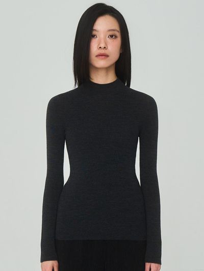J VINEYARD Half Turtleneck Ribbed Charcoal - gray Knit