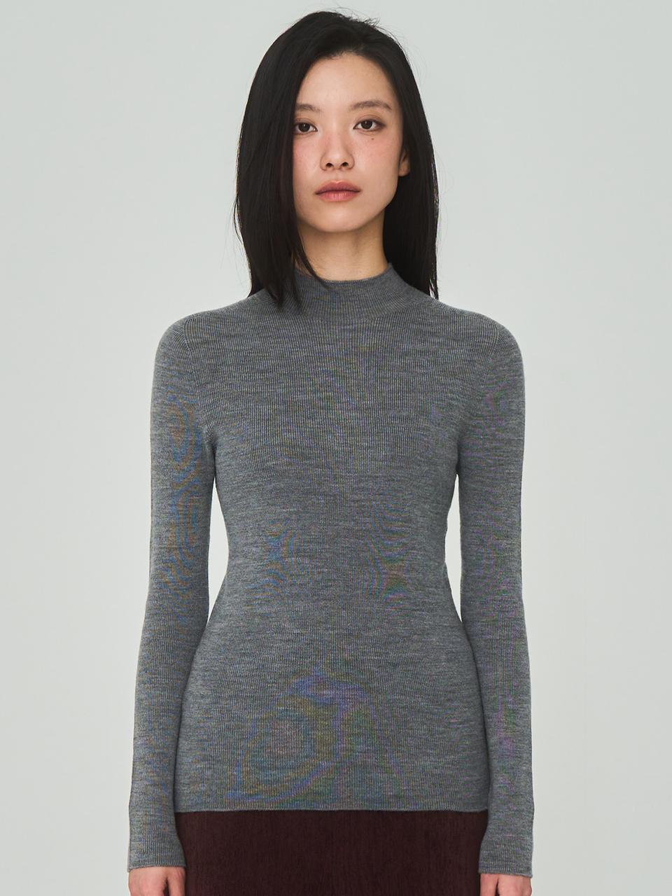 J VINEYARD Half Turtleneck Ribbed Gray Knit
