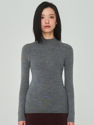 J VINEYARD Half Turtleneck Ribbed Gray Knit