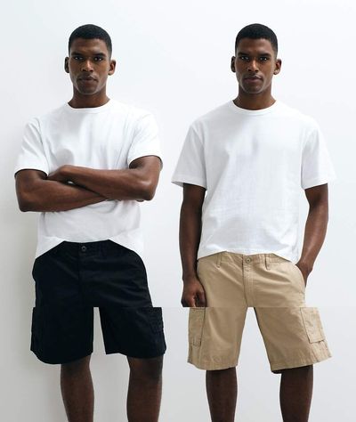 Jack & Jones Jack & Jones 2 pack cargo shorts in beige and black-Neutral