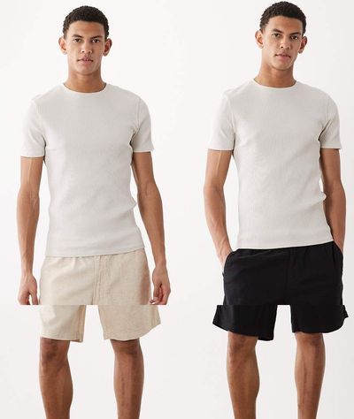 Jack & Jones Jack & Jones 2 pack linen mix shorts in black and cream
