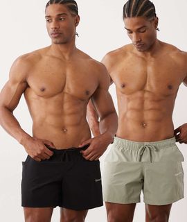 Jack & Jones Jack & Jones 2 pack swim shorts in beige and black-Neutral