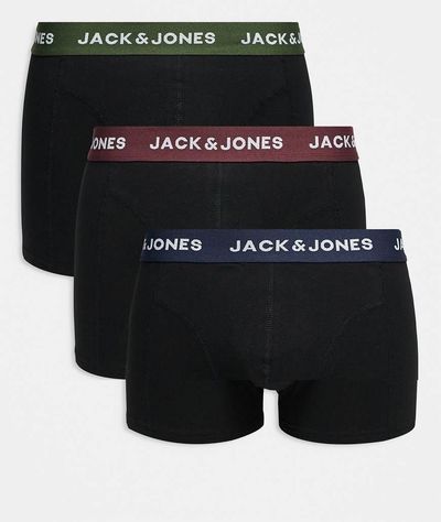 Jack & Jones Jack & Jones 3 pack boxer briefs with colored waistbands in black