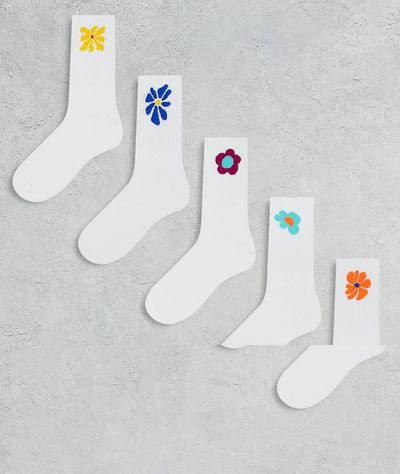Jack & Jones Jack & Jones 5-pack tennis socks with graphics-White