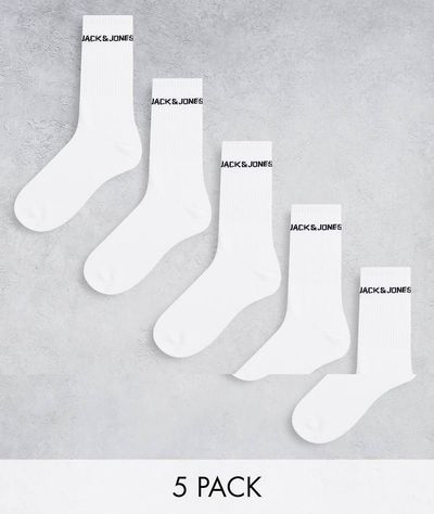 Jack & Jones Jack & Jones 5 pack logo sports socks in white
