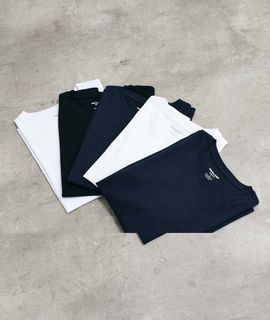 Jack & Jones Jack & Jones 5 pack slim fit t-shirt in white black & navy-Multi