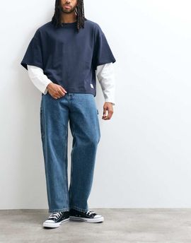 Jack & Jones Jack & Jones Alex baggy carpenter jeans in mid-blue wash