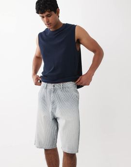 Jack & Jones Jack & Jones Alex baggy shorts in hickory stripe-Navy