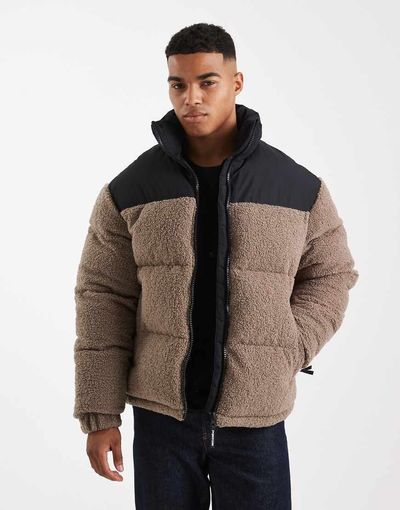 Jack & Jones Jack & Jones borg puffer jacket in beige-Neutral