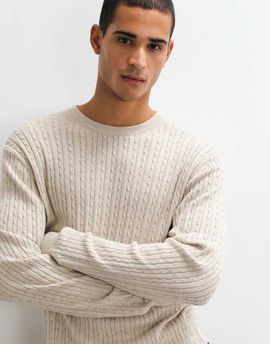 Jack & Jones Jack & Jones cable knit sweater in beige-Neutral