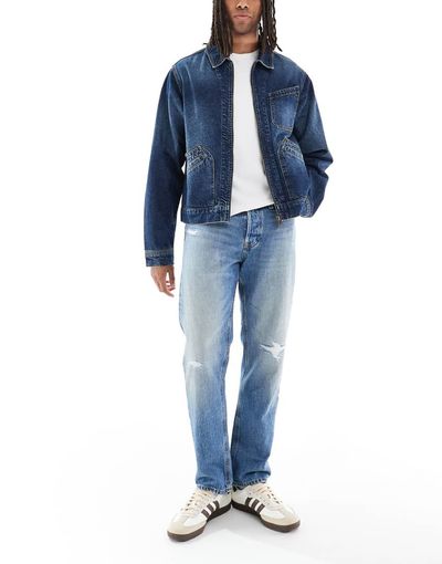 Jack & Jones Jack & Jones Chris straight jeans with rip and repair in blue