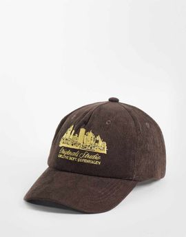 Jack & Jones Jack & Jones corduroy cap with Copenhagen graphic in brown