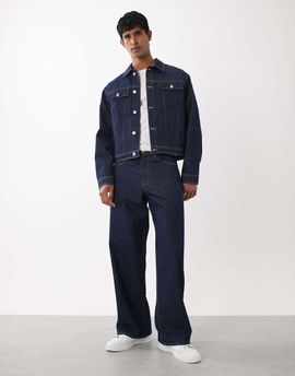 Jack & Jones Jack & Jones Dave wide fit jeans in striped dark wash - part of a set-Blue