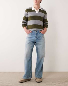 Jack & Jones Jack & Jones Dave wide leg jeans with dirty wash in mid blue