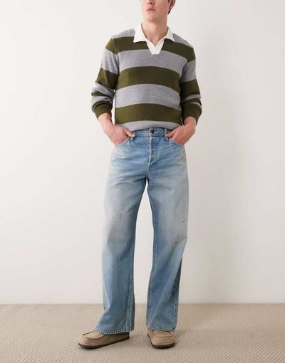 Jack & Jones Jack & Jones Dave wide leg jeans with dirty wash in mid blue