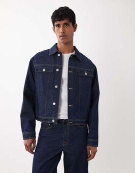 Jack & Jones Jack & Jones denim jacket in striped dark wash - part of a set-Blue