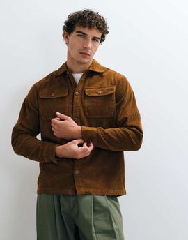 Jack & Jones Jack & Jones double pocket cord overshirt in tan brown