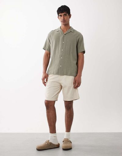 Jack & Jones Jack & Jones drawstring linen blend shorts in cream-White