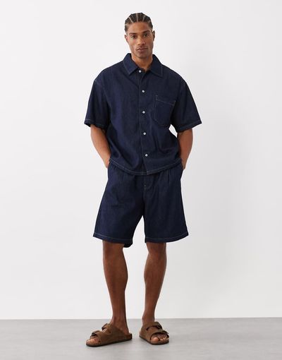Jack & Jones Jack & Jones drawstring shorts in raw denim - part of a set-Blue