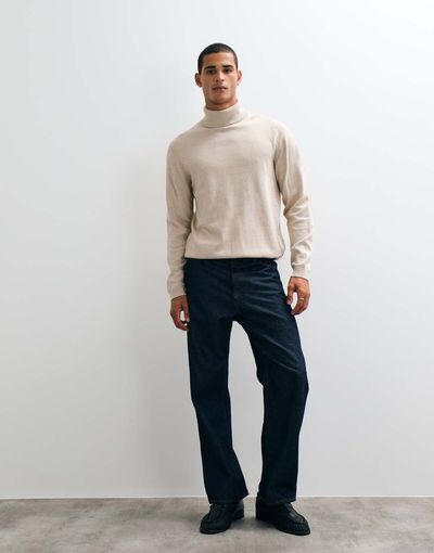 Jack & Jones Jack & Jones essential knit roll neck sweater in beige-Neutral