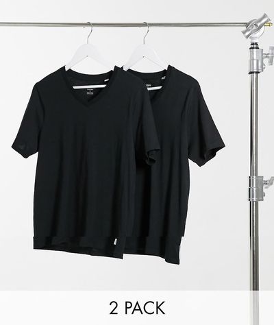 Jack & Jones Jack & Jones Essentials 2 pack slim fit v-neck t-shirt in black