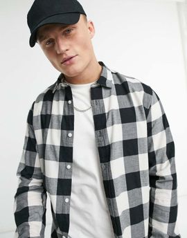 Jack & Jones Jack & Jones Essentials buffalo check shirt in white
