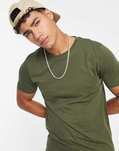 Jack & Jones Jack & Jones essentials crew neck T-shirt in cotton in khaki green