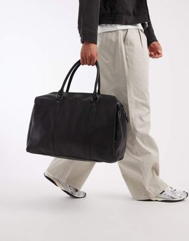 Jack & Jones Jack & Jones faux leather travel bag in black