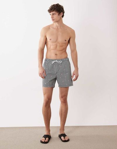 Jack & Jones Jack & Jones flamingo print swim shorts in navy stripe