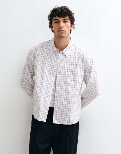 Jack & Jones Jack & Jones grid plaid long sleeve shirt in white